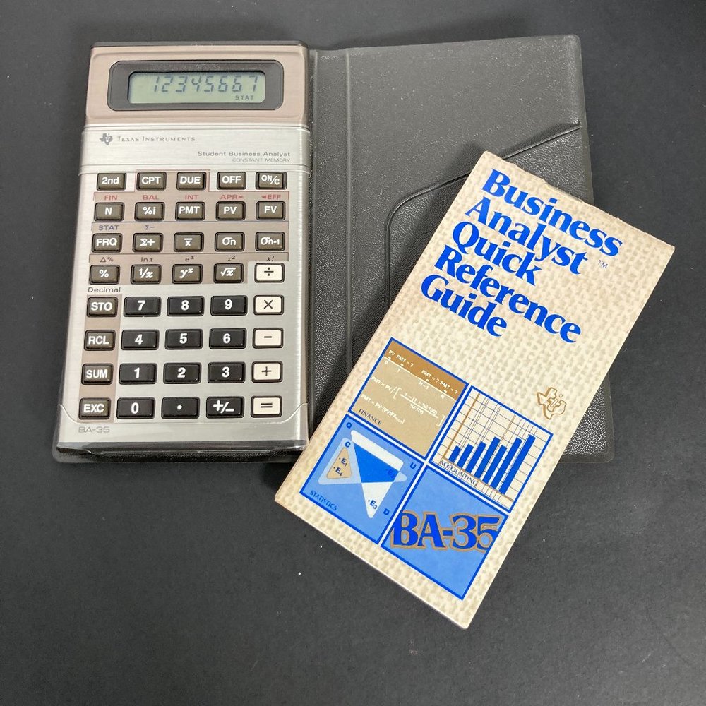 Vintage calculator Texas Instruments BA-35, W/ Box.